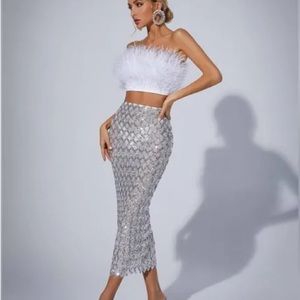Mew mews Ansley Strapless Feather Mesh Skirt Set